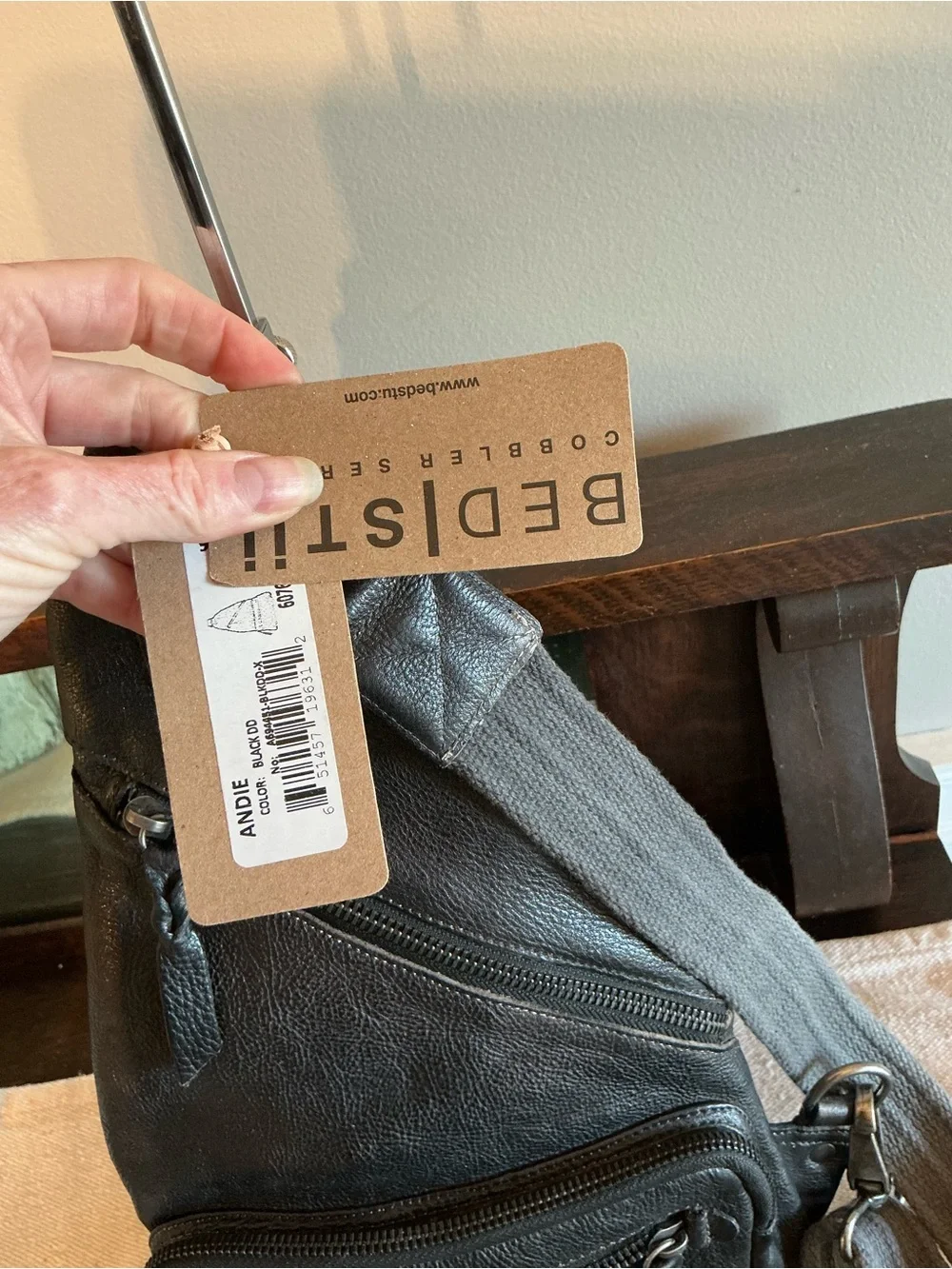 NWT Bed Stu Leather Unisex Andie Sling Backpack Black DD Dip Dyed MSRP $240
